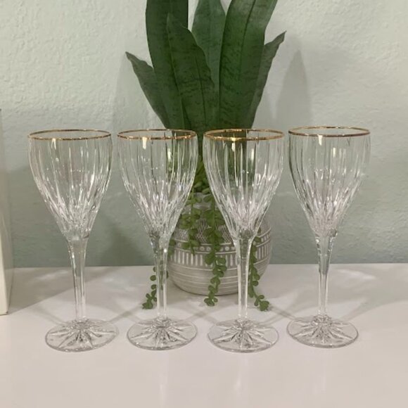 VTG~ Mikasa Crystal GOLDEN TIARA Set of 4 w/ Box 🥂🥂 1 of 2 - - Picture 3 of 7